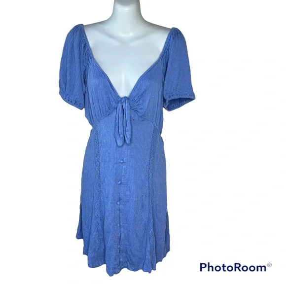 ASOS | Dresses | Asos Light Blue Crinkle Gauzy V Neck Dress With Sleeve |  Poshmark